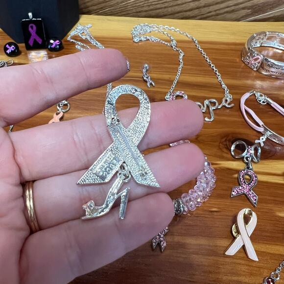 Vintage Lot Hope Pink Ribbon Cancer Awareness Support Fashion Jewelry 16 Pieces - Picture 9 of 13